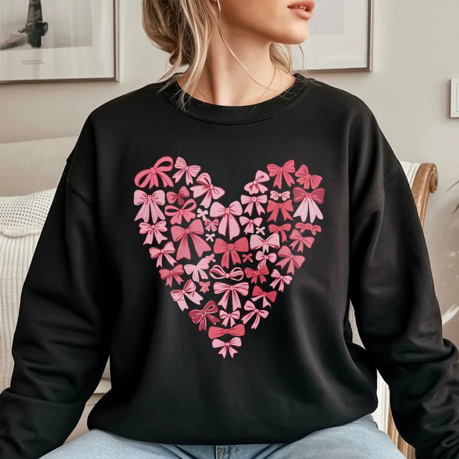 Coquette Bow Heart Sweatshirt | Pink Ribbon Aesthetic Graphic | Premium Cotton Blend Crewneck | Cute Valentine's Day Gift For Her