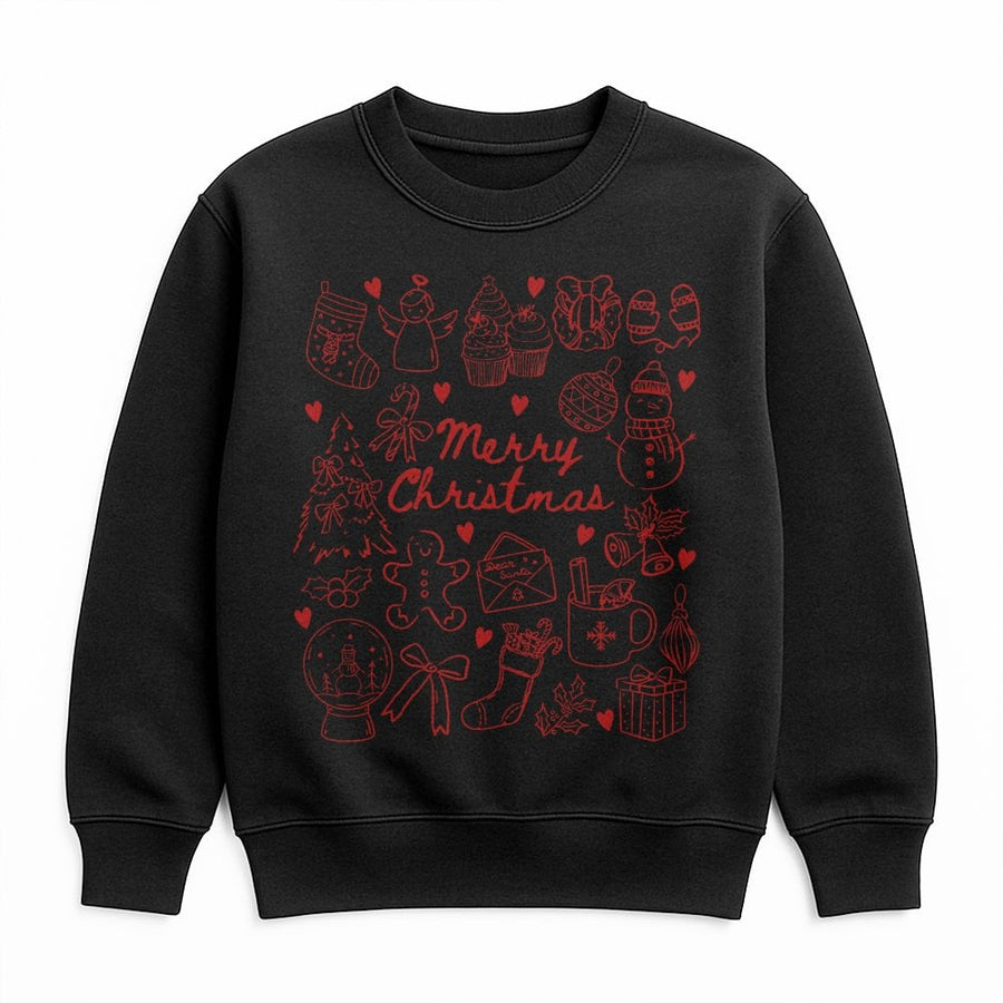 Merry Christmas Sweatshirt | Red Festive Doodle Icons | Cotton Blend Premium Crewneck | Holiday Gift For Her