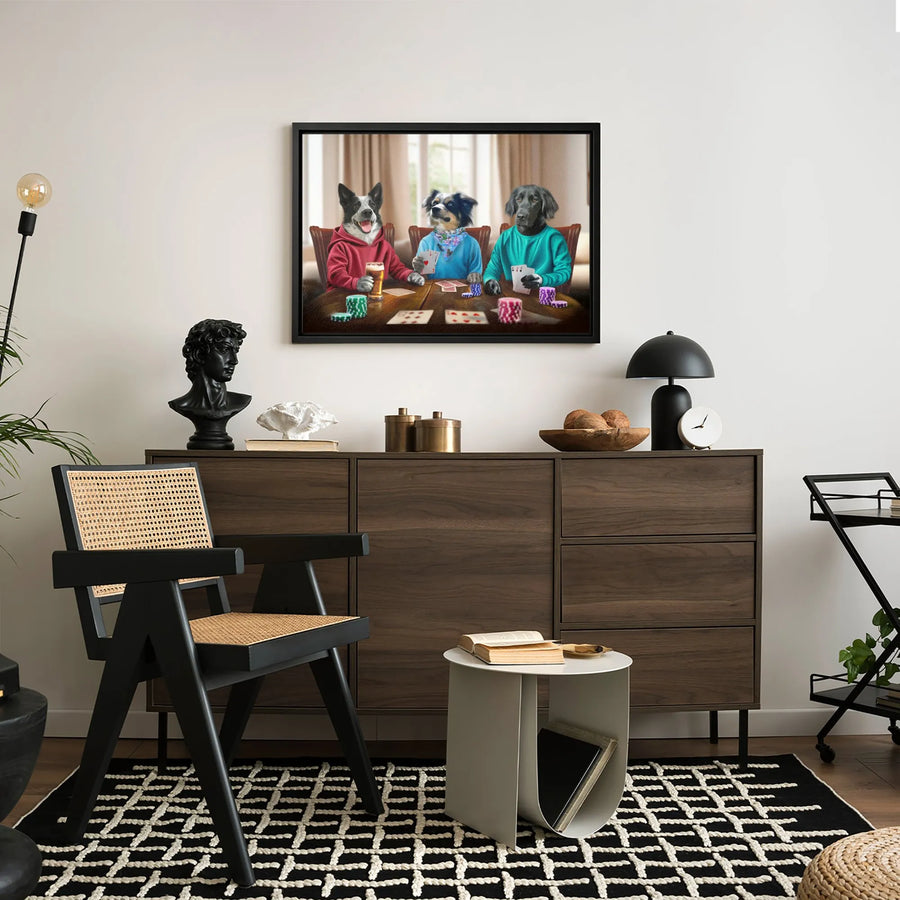 Dogs Playing Poker Canvas Wall Art | Humorous Animal Casino Painting | Premium 1.25-Inch Gallery Wrap | Funny Man Cave Bar Decor Gift