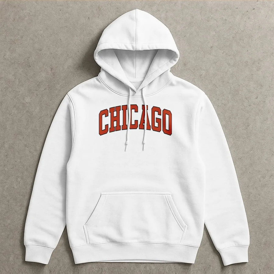 Chicago Hoodie | Vintage Style Collegiate Text Design | Premium Cotton Tee | Illinois Hometown Pride Souvenir Gift