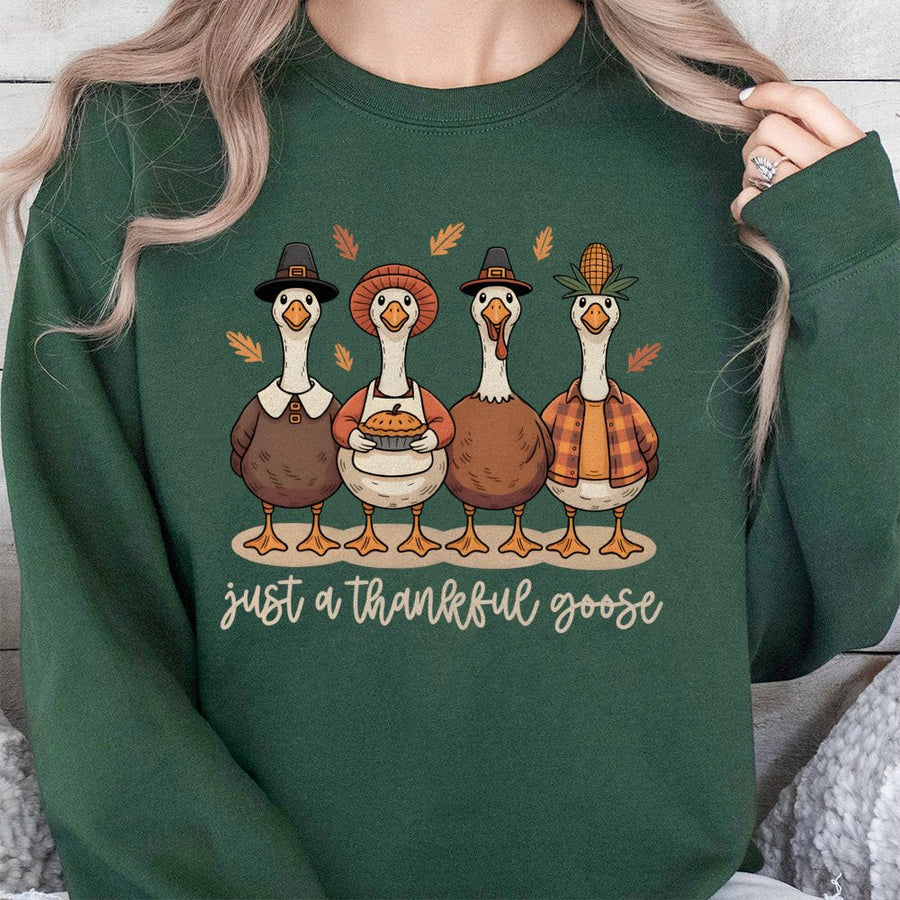 Thankful Goose Sweatshirt | Cute Fall Graphic Pilgrim Geese | Premium Cotton Blend | Thanksgiving Gift for Her and Him