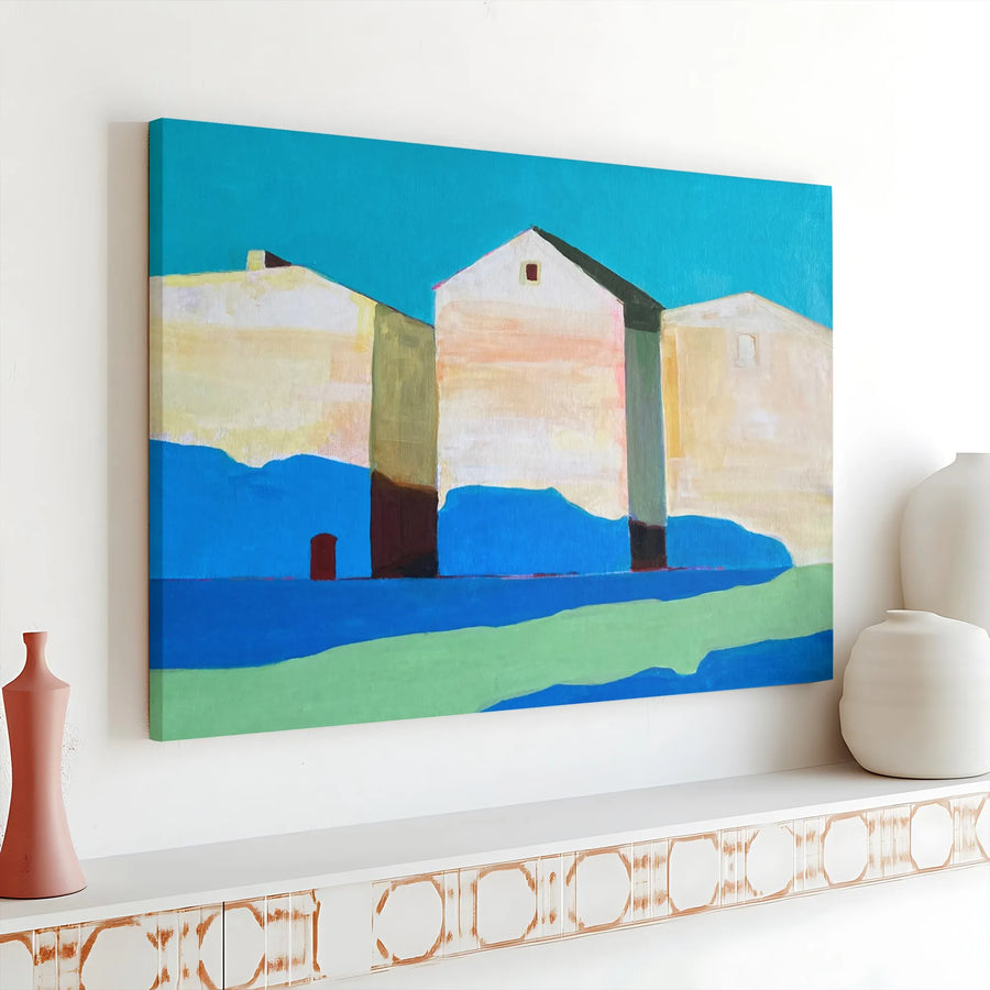 Abstract Cityscape Wall Art | Minimalist Architectural Painting Print | Premium 1.25" Thick Canvas | Modern Home Decor Gift