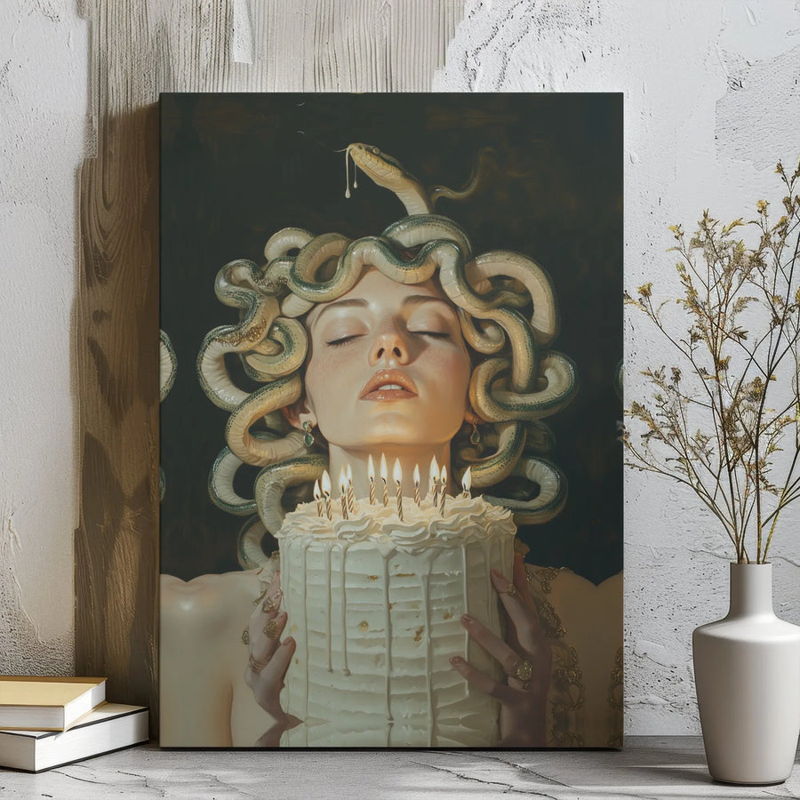 Medusa Birthday Canvas Wall Art | Surreal Greek Mythology Portrait | Gallery Wrapped Premium Decor | Gothic Birthday Gift For Her
