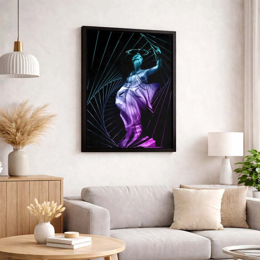 Vaporwave Statue Canvas Art | Neon Geometric Greek Sculpture | Premium Fade-Resistant Wall Decor | Modern Living Room Aesthetic Gift