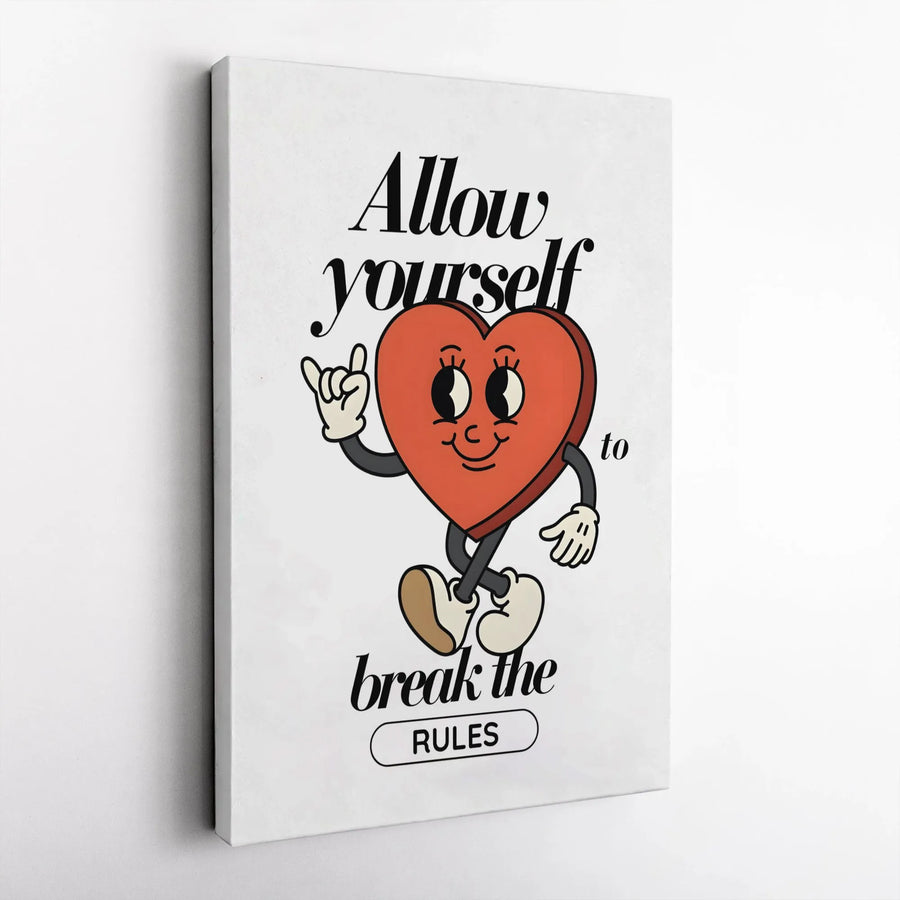 Allow Yourself To Break The Rules Wall Art | Retro Cartoon Heart Graphic | Premium Gallery Canvas | Aesthetic Bedroom Decor Gift