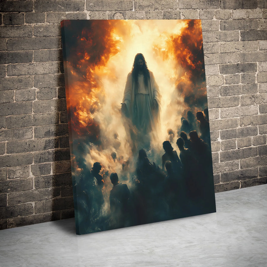 Jesus Second Coming Wall Art | Divine Light Religious Canvas Print | Gallery Wrap Home Decor | Spiritual Christian Gift for Believers