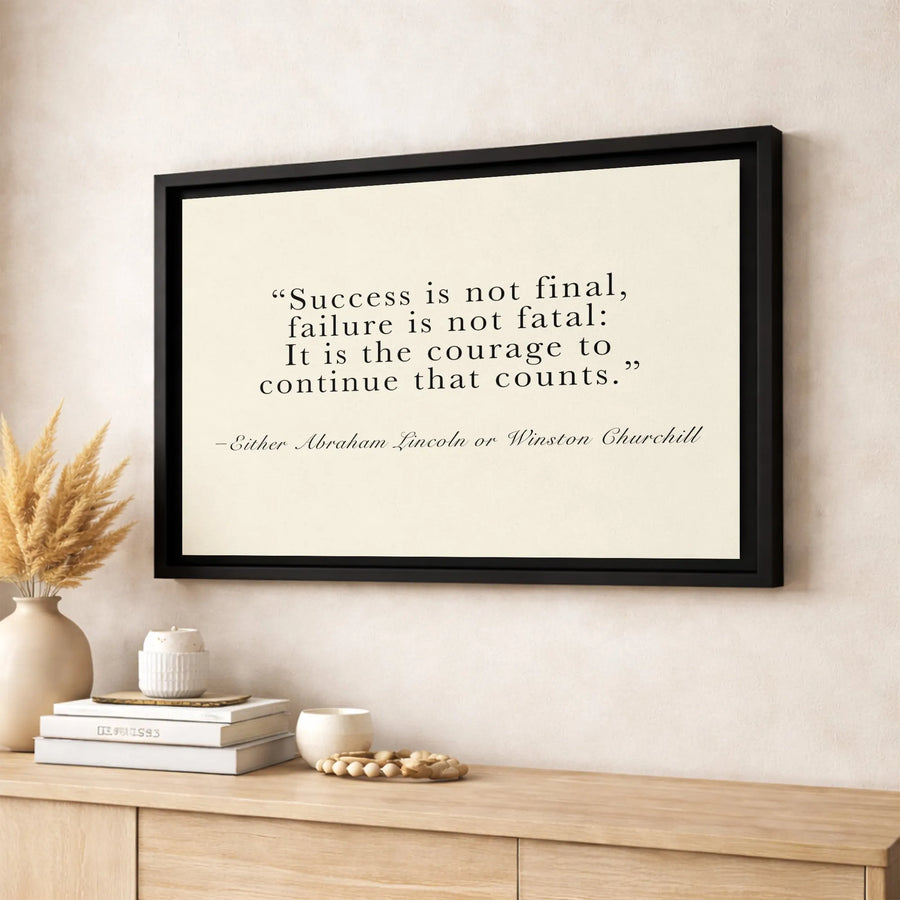 Success Is Not Final Motivational Wall Art | Famous Quote Typography Print | Premium Gallery Wrapped Canvas | Office Decor Inspirational Gift