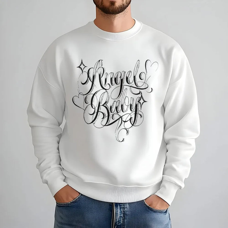 Chicano Angel Baby Sweatshirt | Tattoo Style Script Lettering | Premium Cotton Graphic Tee | Cholo Chola Streetwear Gift