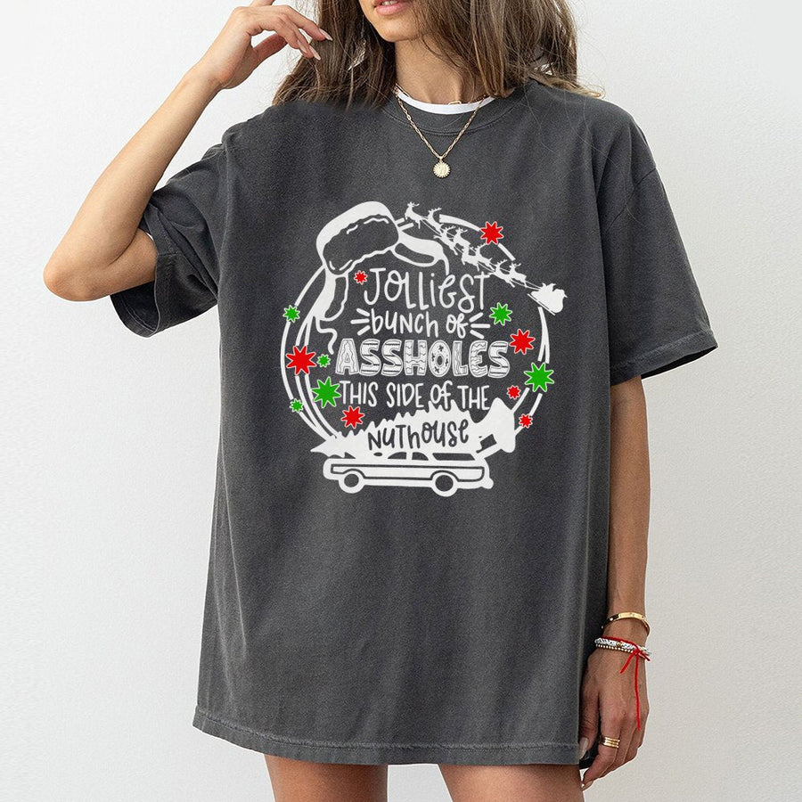Jolliest Bunch of Assholes T-Shirt | Funny Christmas Quote Graphic Tee | Premium 100% Cotton Shirt | Humorous Holiday Gift for Men and Women