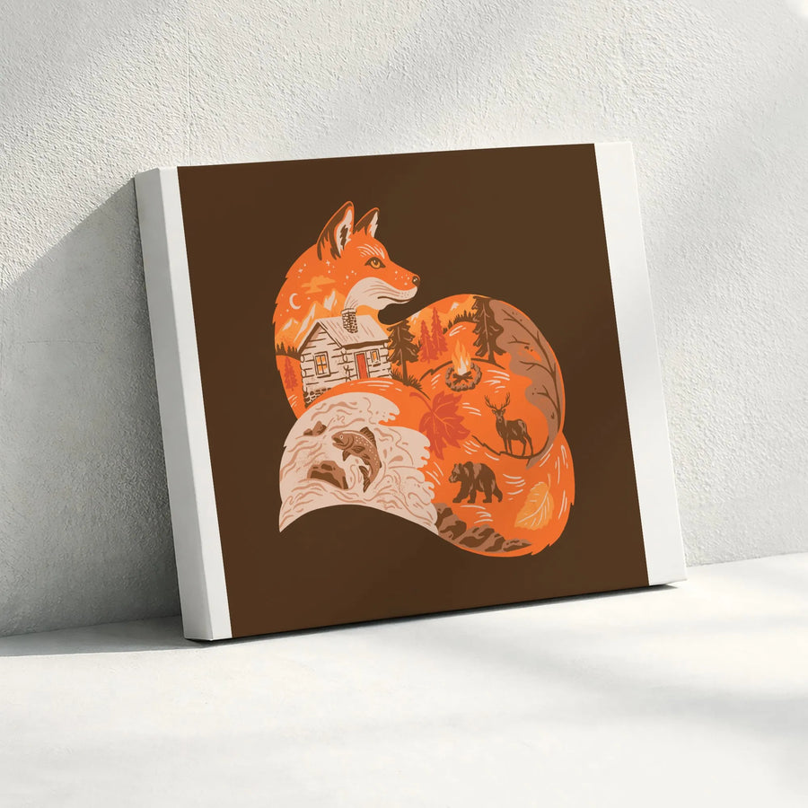 Fox Canvas Wall Art | Woodland Animal Silhouette Print | Premium Gallery Wrap Canvas | Gift for Nature Lover | Rustic Cabin Decor