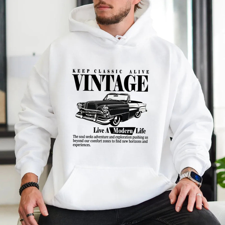 Vintage Car Hoodie | Keep Classic Alive Graphic Print | Soft Cotton Unisex Tee | Gift for Classic Automobile Enthusiast