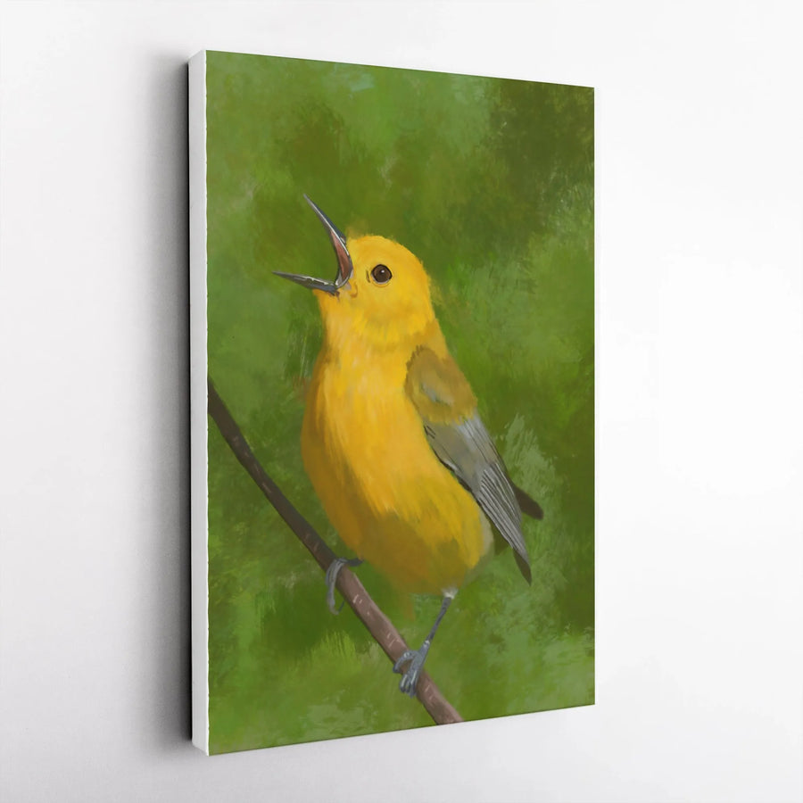 Prothonotary Warbler Canvas Art | Vibrant Yellow Songbird Painting | Premium Thick Gallery Wrap | Gift for Bird Watcher Home Decor