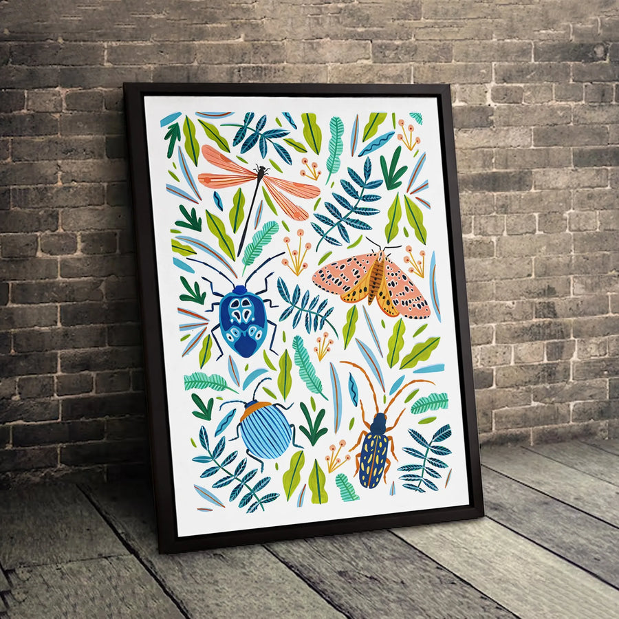 Insects and Botanical Wall Art | Colorful Folk Art Illustration | Premium 1.25-Inch Gallery Canvas | Nature Lover Gift Home Decor