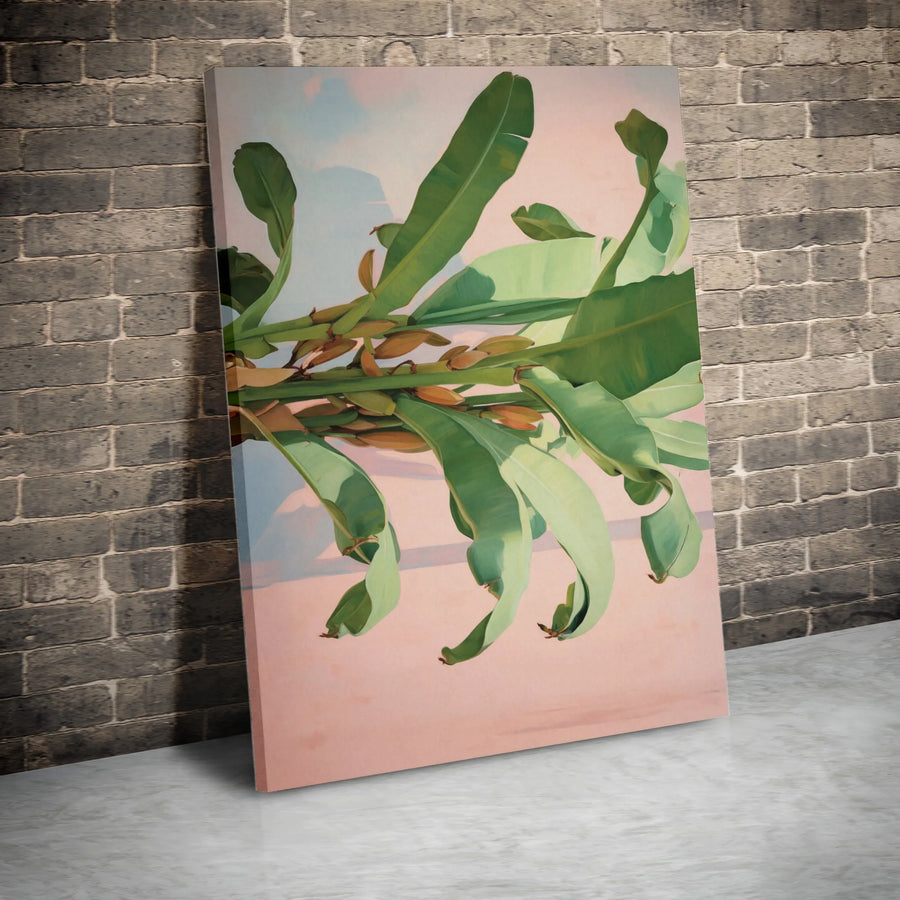 Tropical Banana Leaf Canvas Wall Art | Pink Sky Botanical Print | Premium Gallery-Wrapped Decor | Modern Living Room Home Gift