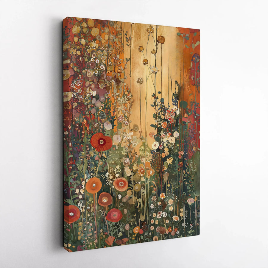 Abstract Wildflower Meadow Canvas | Warm Tones Floral Poppy Wall Art | Gallery Wrapped Premium Quality Print | Modern Home Decor Gift