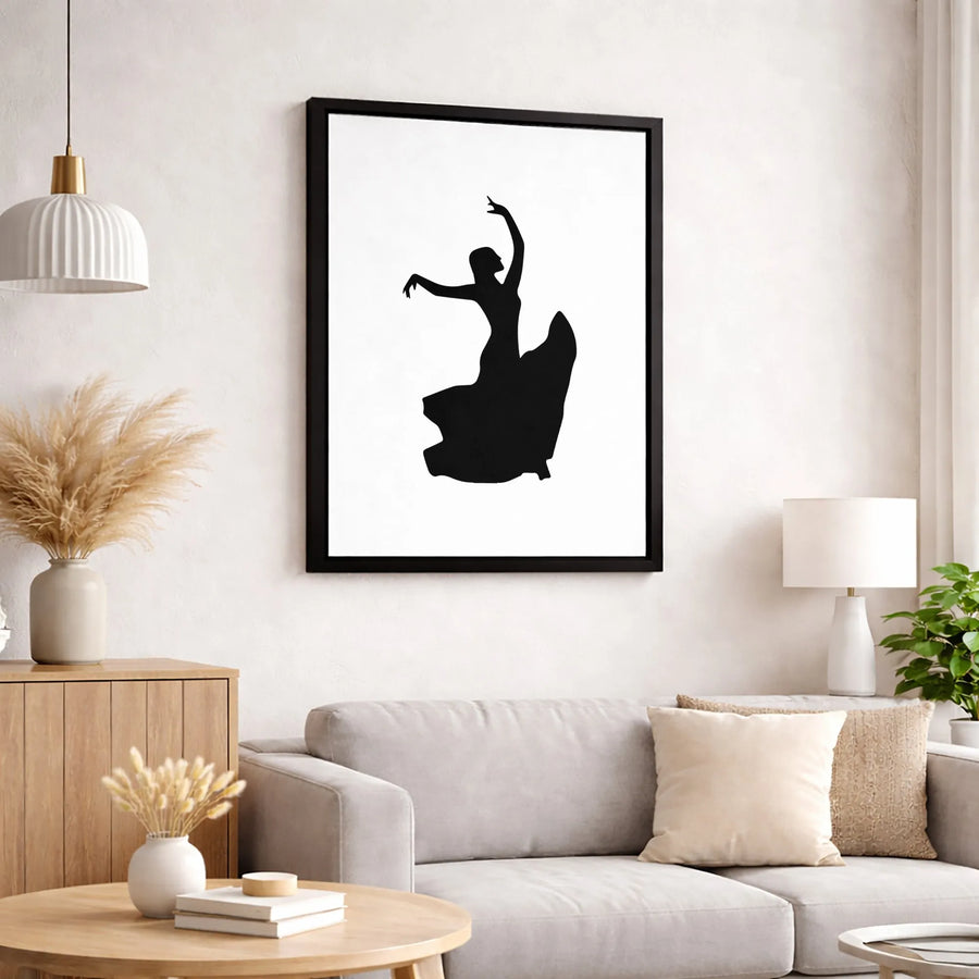 Flamenco Dancer Canvas Wall Art | Minimalist Black and White Silhouette | Premium Gallery Wrapped 1.25 Inch Profile | Elegant Dance Decor Gift