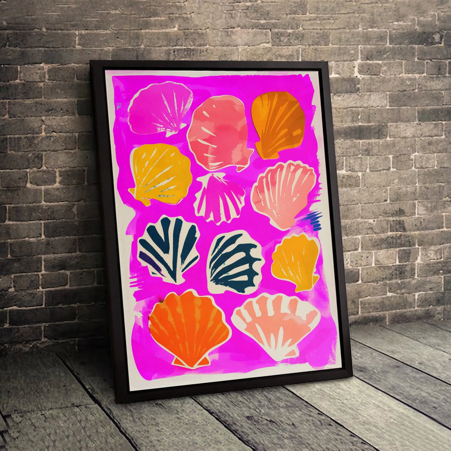 Seashell Wall Art Canvas | Colorful Pop Art Coastal Decor | Premium Fade-Resistant Gallery Print | Vibrant Beach House Gift