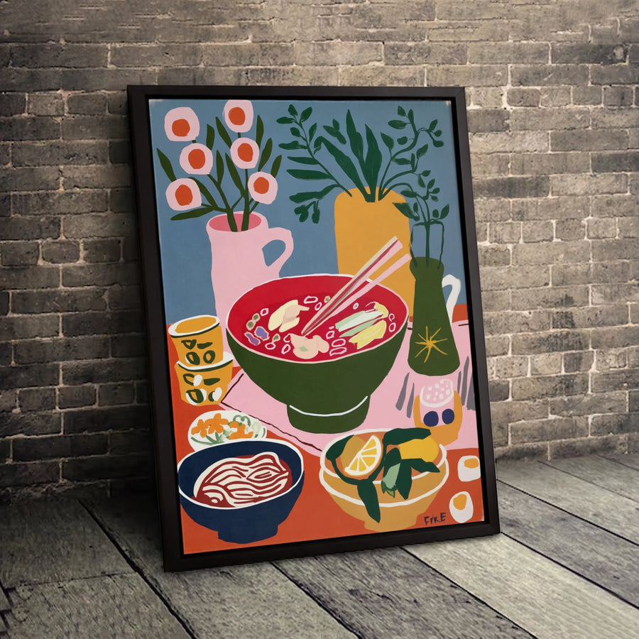 Colorful Ramen Noodle Soup Wall Art | Modern Still Life Kitchen Decor | Premium 1.25" Gallery Wrapped Canvas | Foodie Gift for Home Office
