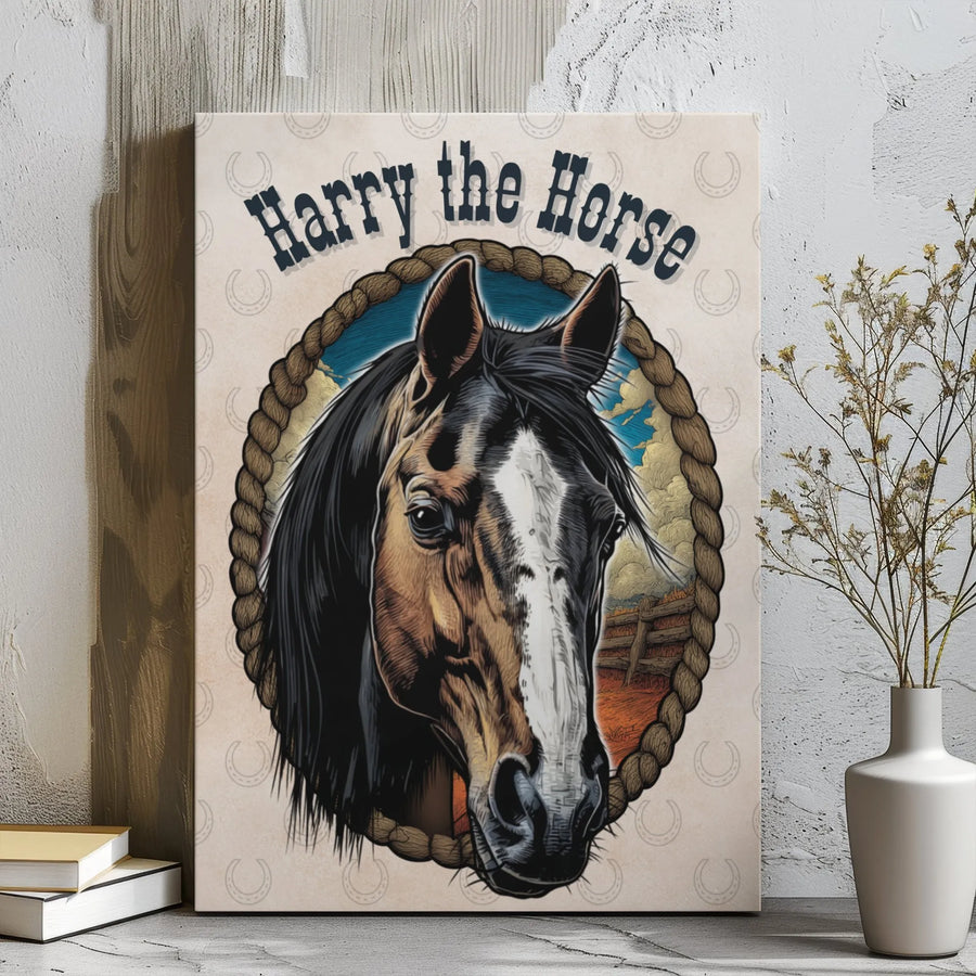 Western Horse Wall Art | Rustic Equestrian Portrait With Rope Frame | Premium Gallery Wrapped Canvas | Farmhouse Decor Gift For Horse Lovers