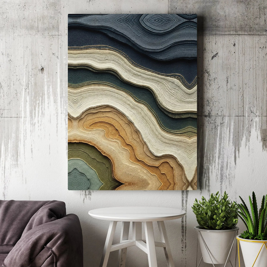 Abstract Agate Wall Art | Earth Tone Geode Wavy Layers Canvas Print | Premium Gallery-Wrapped 1.25" Profile | Modern Minimalist Home Decor