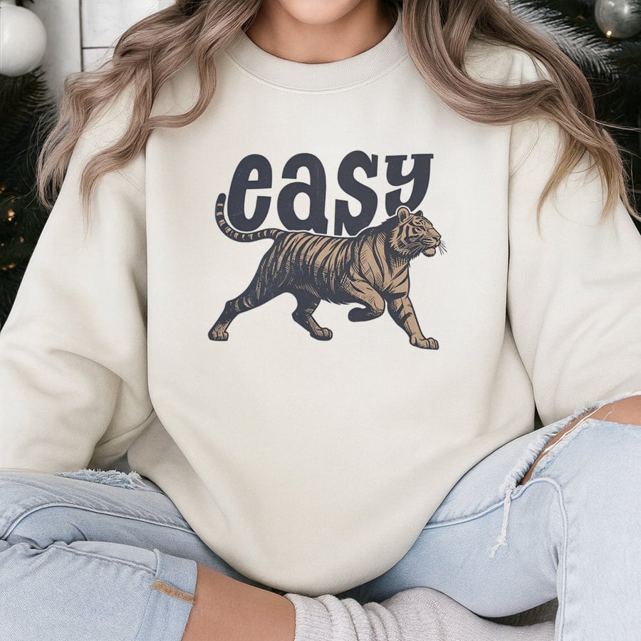 Easy Tiger Sweatshirt | Retro 90s Graphic Animal Print | Premium Cotton Blend Crewneck | Aesthetic Y2K Gift for Women and Men