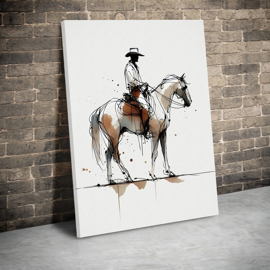 Minimalist Cowboy Canvas Print | Abstract Western Sketch Line Art | Premium Thick Gallery Wrap Canvas | Gift for Rancher, Modern Farmhouse Decor