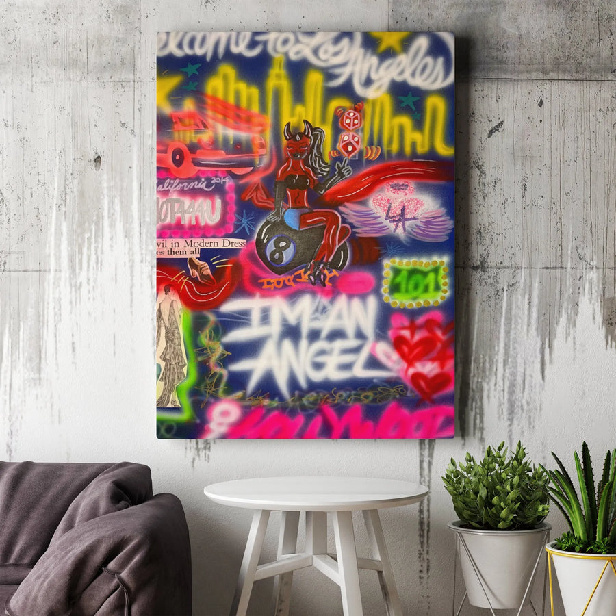 Los Angeles Graffiti Canvas Art | Devil Girl 8-Ball Wall Decor | Premium 1.25-Inch Gallery Wrap | Edgy Streetwear Bedroom Decor Gift
