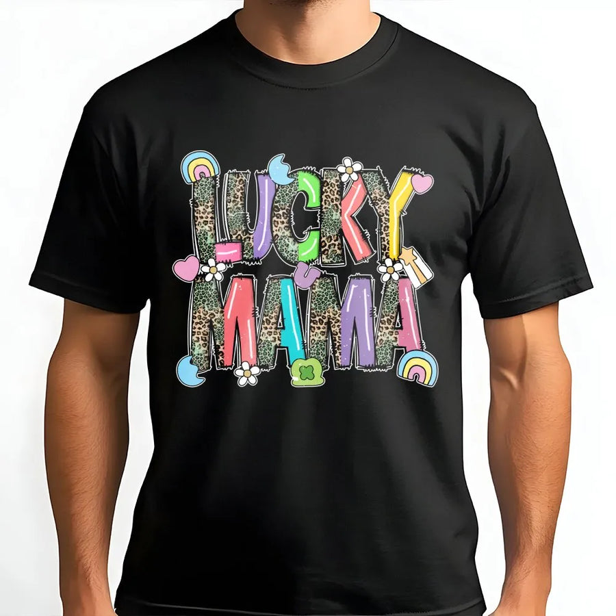 Lucky Mama St. Patrick's Day T-Shirt | Leopard Print Retro Graphic Design | Premium Cotton Comfort | Trendy Gift For Mom & Mother's Day 2026