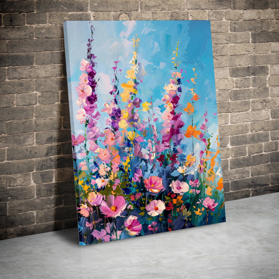 Abstract Wildflower Vertical Canvas | Vibrant Impasto Floral Art Print | Premium 1.25" Thick Gallery Wrap | Modern Farmhouse Wall Decor Gift