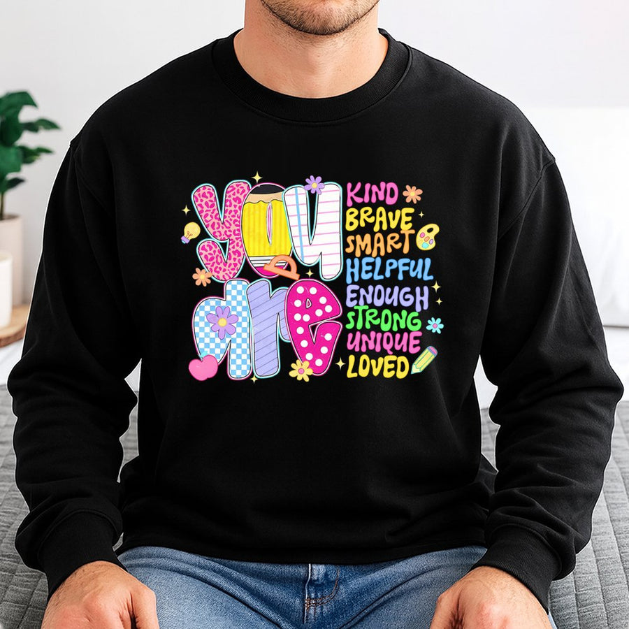 You Are Kind Sweatshirt | Retro Teacher Appreciation Graphic | Premium Cotton Blend Crewneck | Inspirational Back To School Gift For Educators