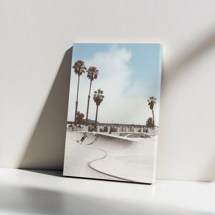California Skatepark Vertical Canvas | Retro Beach Photo Print | Premium Gallery Wrapped Art | Skater Gift & Teen Room Decor