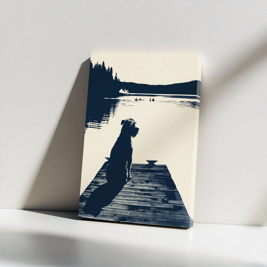 Schnauzer Dog Canvas Wall Art | Lake Pier Silhouette Print | Premium Gallery Wrap Decor | Gift for Dog Lovers and Nature Enthusiasts