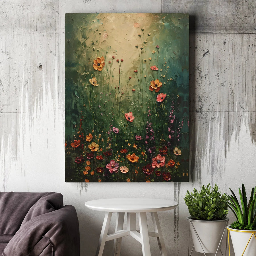 Wildflower Meadow Canvas Wall Art | Textured Impasto Floral Painting | Premium Gallery Wrap 1.25" Frame | Botanical Home Decor Gift