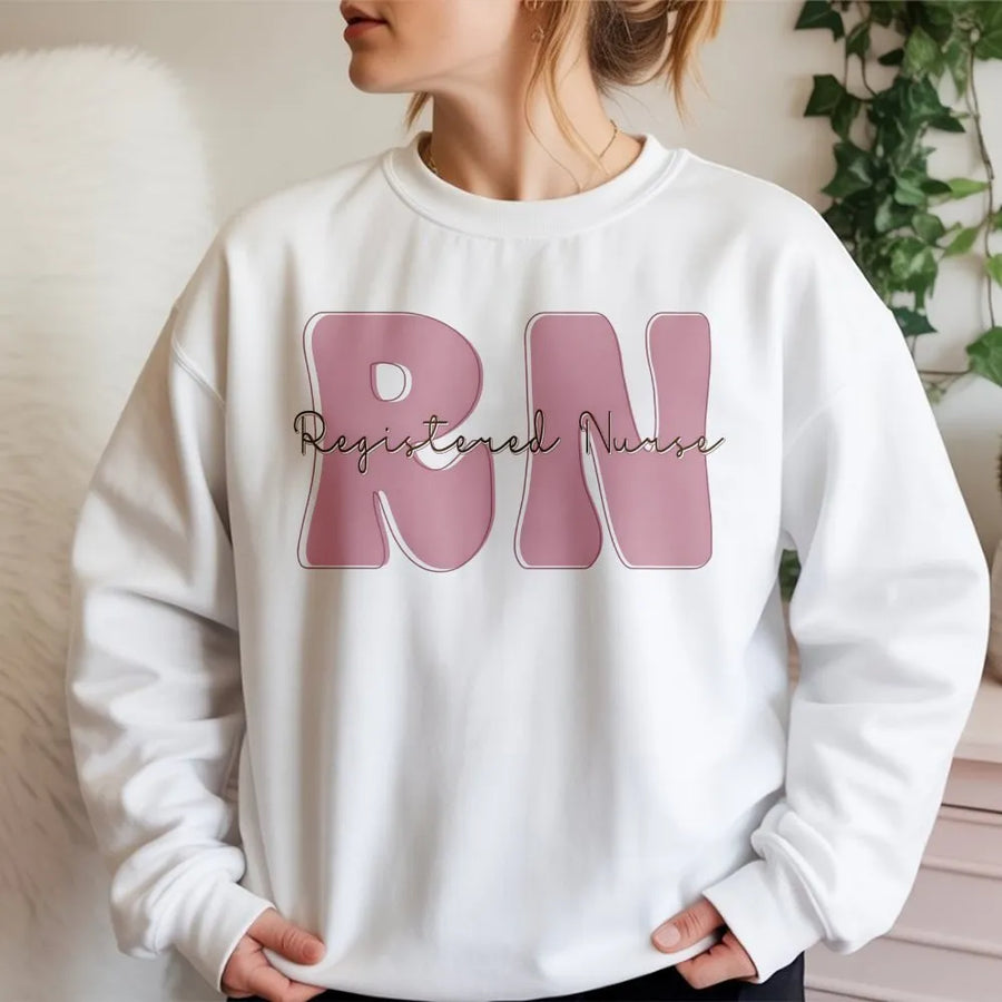 Registered Nurse Sweatshirt | Minimalist RN Graphic Print | Premium Cotton Blend Crewneck | Graduation Gift for Nursing Student or RN