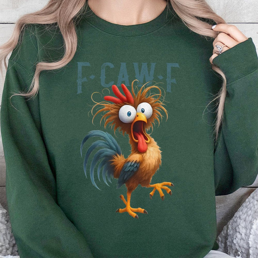 Funny Chicken Sweatshirt | F-Caw-F Rooster Meme Graphic | Premium Cotton Blend | Humorous Farm Animal Gift For Men And Women