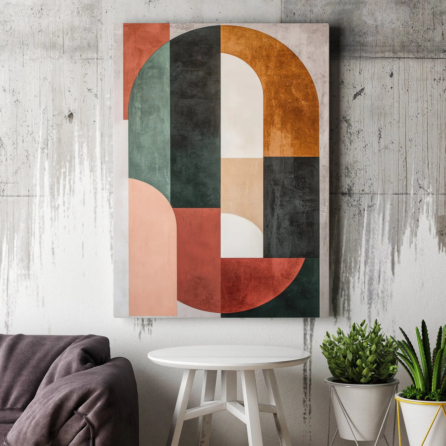 Abstract Geometric Canvas Wall Art | Mid Century Modern Arches | Premium Gallery Wrap Print | Earth Tone Decor for Living Room Office