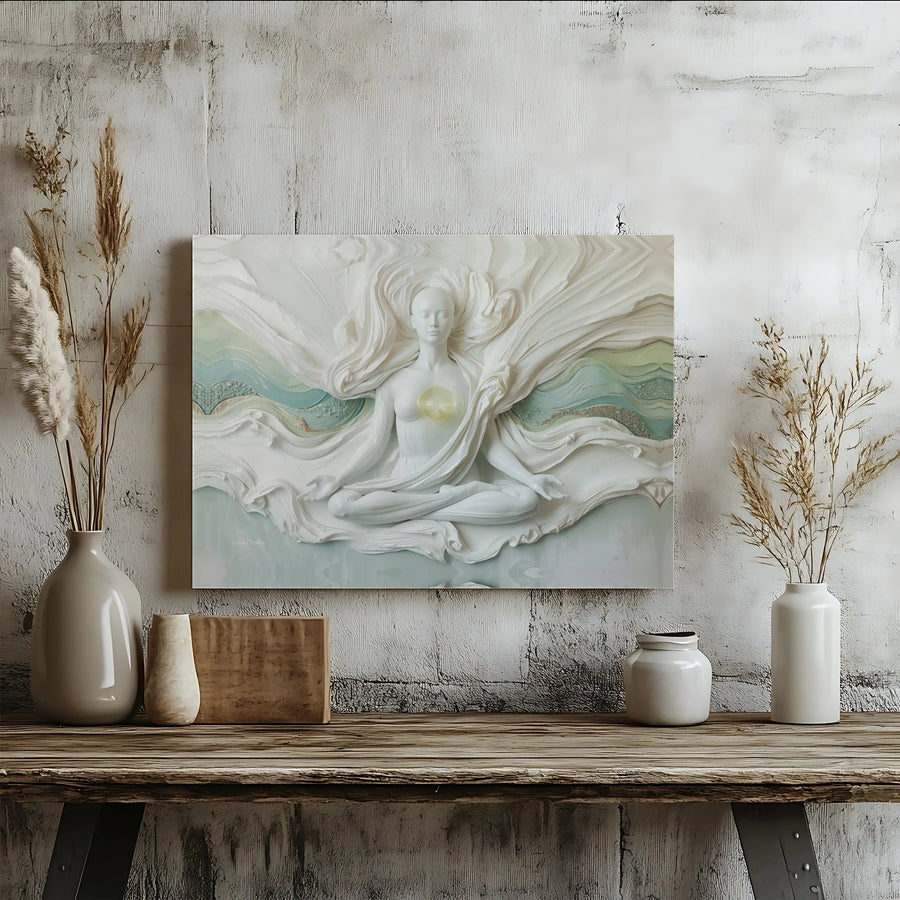 Serene Meditation Canvas Wall Art | 3D Effect Goddess in Lotus Pose | Premium Relief Style Print | Spiritual Gift for Yoga Studio Decor