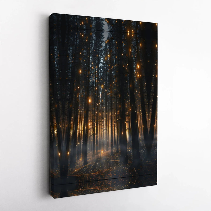 Enchanted Forest Wall Art | Glowing Fireflies Magical Woods Print | Premium 1.25-Inch Gallery Canvas | Nature Lover Home Decor Gift