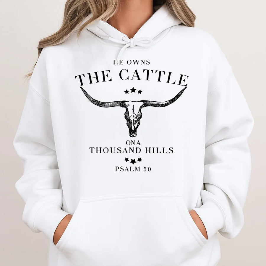 Western Christian Hoodie | Longhorn Skull Psalm 50 Bible Verse Graphic | Premium Soft Cotton | Unisex Religious Faith Gift