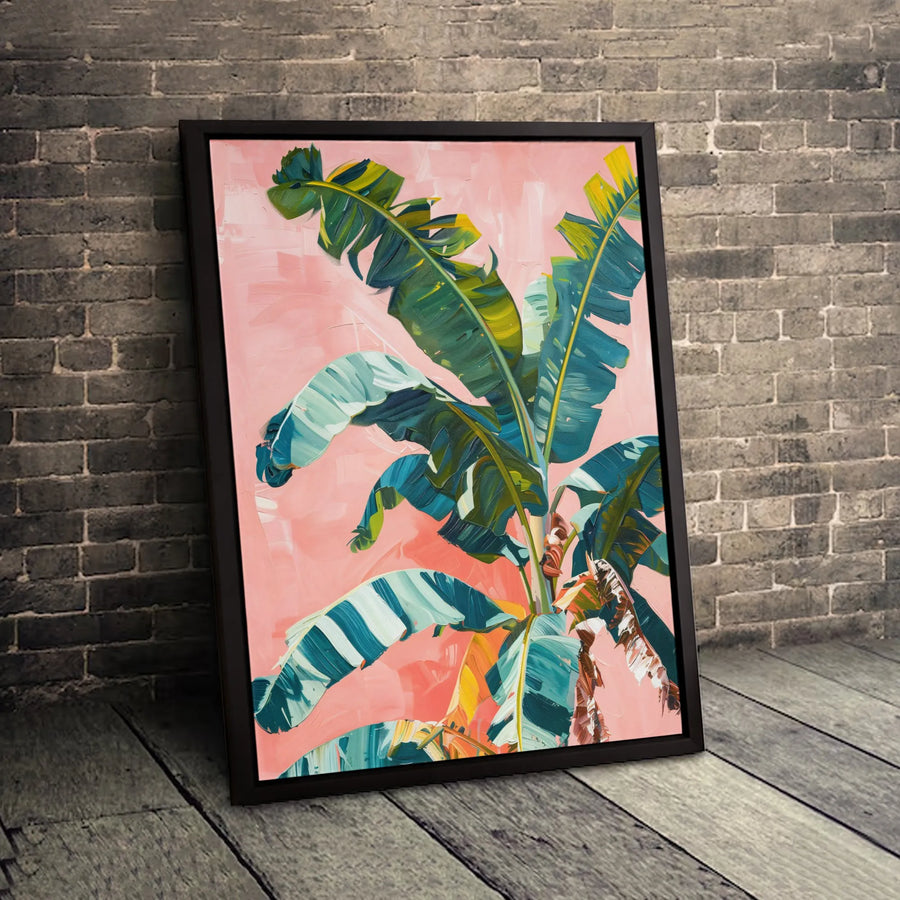 Tropical Banana Leaf Wall Art | Pink Aesthetic Botanical Canvas Print | Premium Gallery-Wrapped Decor | Modern Living Room Home Interior Gift