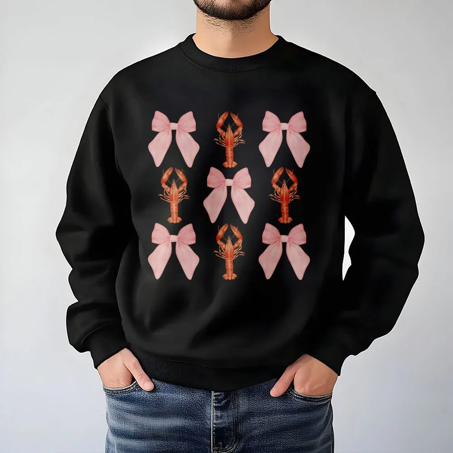 Crawfish Coquette Sweatshirt | Pink Bow Pattern Pullover | Soft Cotton Blend | Crawfish Boil Festival Gift for Her