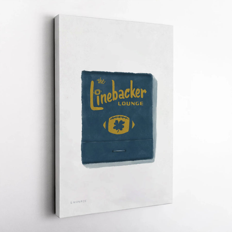 The Linebacker Lounge Canvas Print | Vintage Matchbook Art with Football and Shamrock | Premium Gallery-Wrapped Wall Decor | Sports Bar Home Decor Gift