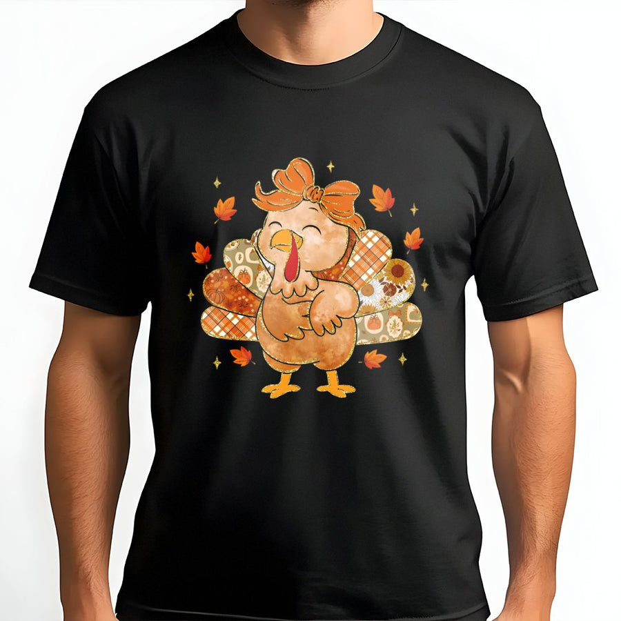 Thanksgiving Turkey T-Shirt | Cute Floral Patchwork Coquette Design | Premium Soft Cotton | Festive Fall Graphic Tee Gift For Her