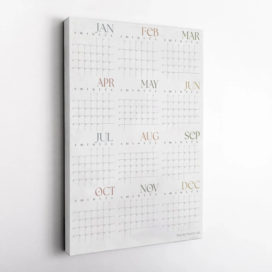 2026 Yearly Wall Calendar Canvas | Minimalist Year At A Glance Print | 1.25 Inch Gallery Wrap Premium Canvas | Modern Office Decor Home Organization Gift