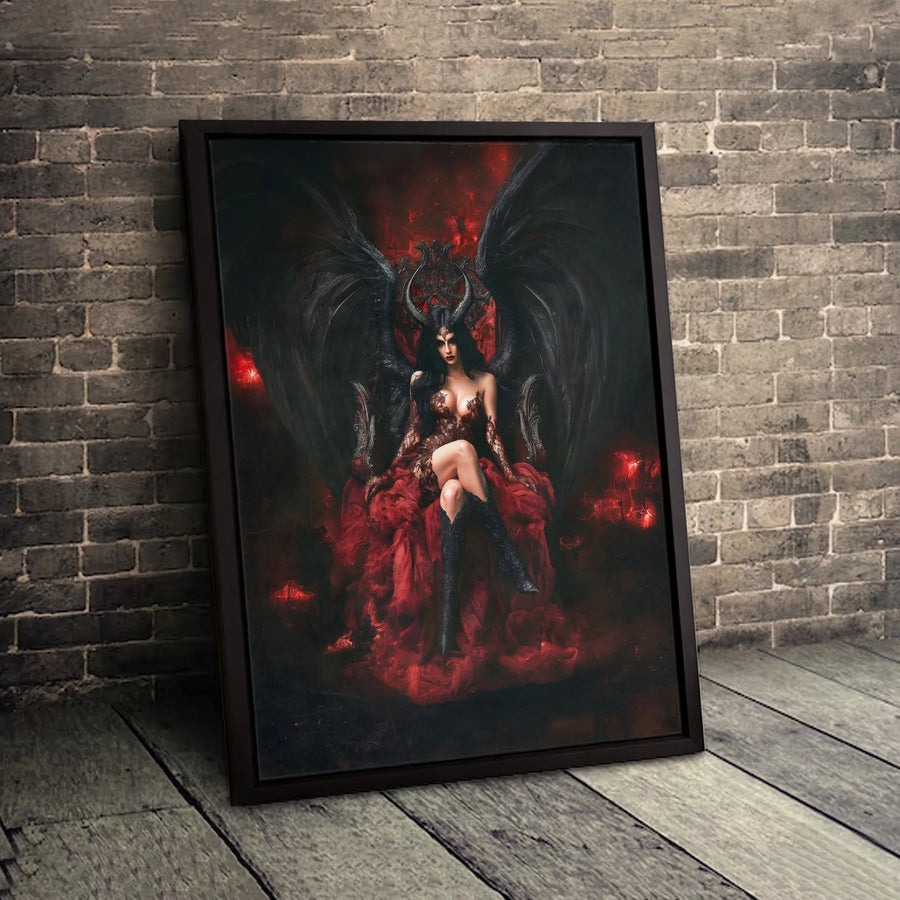 Gothic Demon Queen Canvas Wall Art | Dark Fantasy Winged Goddess on Throne | Premium 1.25" Gallery Wrap | Edgy Home Decor Gift for Fantasy Fans
