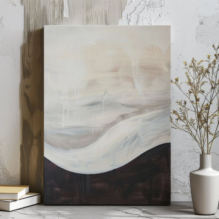 Abstract Canvas Wall Art | Neutral Rolling Waves Minimalist Print | Premium Gallery Wrap Decor | Modern Living Room Home Office Wall Hanging