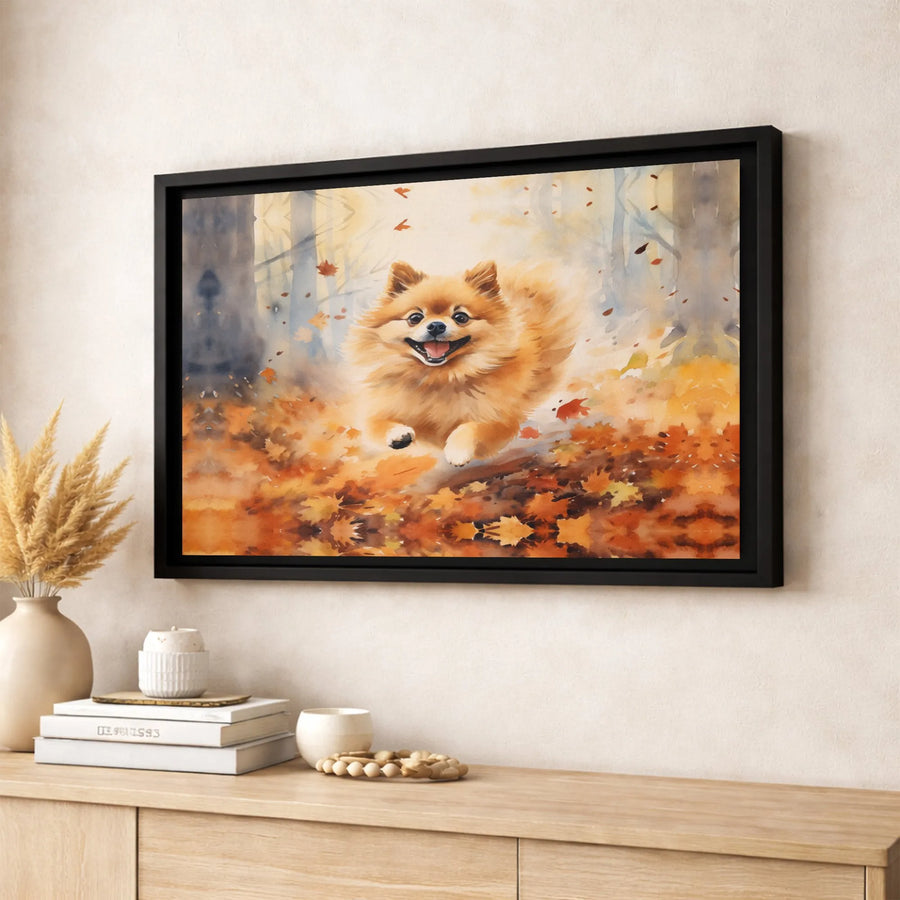 Pomeranian Dog Canvas Wall Art | Watercolor Autumn Forest Print | Premium Gallery Wrap Decor | Gift for Dog Lovers and Pet Owners