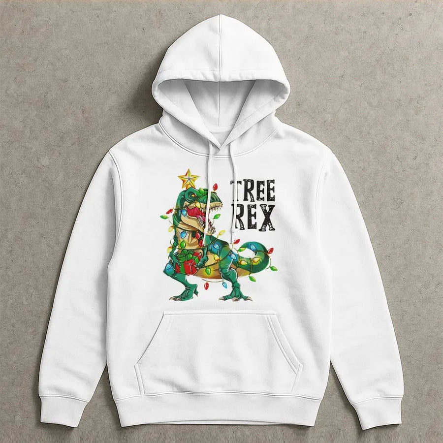 Tree Rex Christmas Hoodie | Funny Dinosaur Holiday Graphic | Premium Cotton Blend Sweatshirt | Cute Gift for Dino Lovers and Family Matching