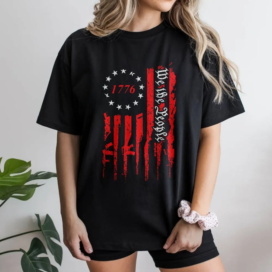 1776 We The People T-Shirt | Patriotic American Flag Gun Rights Design | Premium Cotton Graphic Tee | Gift for Conservatives and Second Amendment Supporters