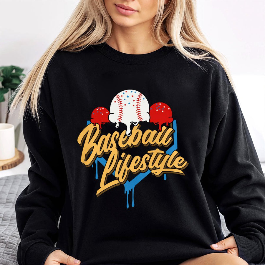 Baseball Lifestyle Sweatshirt | Ice Cream Drip Graphic | Premium Cotton Blend | Gift For Baseball Mom And Player